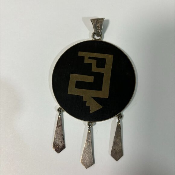 AVM Metales Mexico sterling silver crushed stones inlay pendant huge - Picture 2 of 3